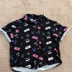 Star Wars Black Button Down Shirt with Colorful Graphics